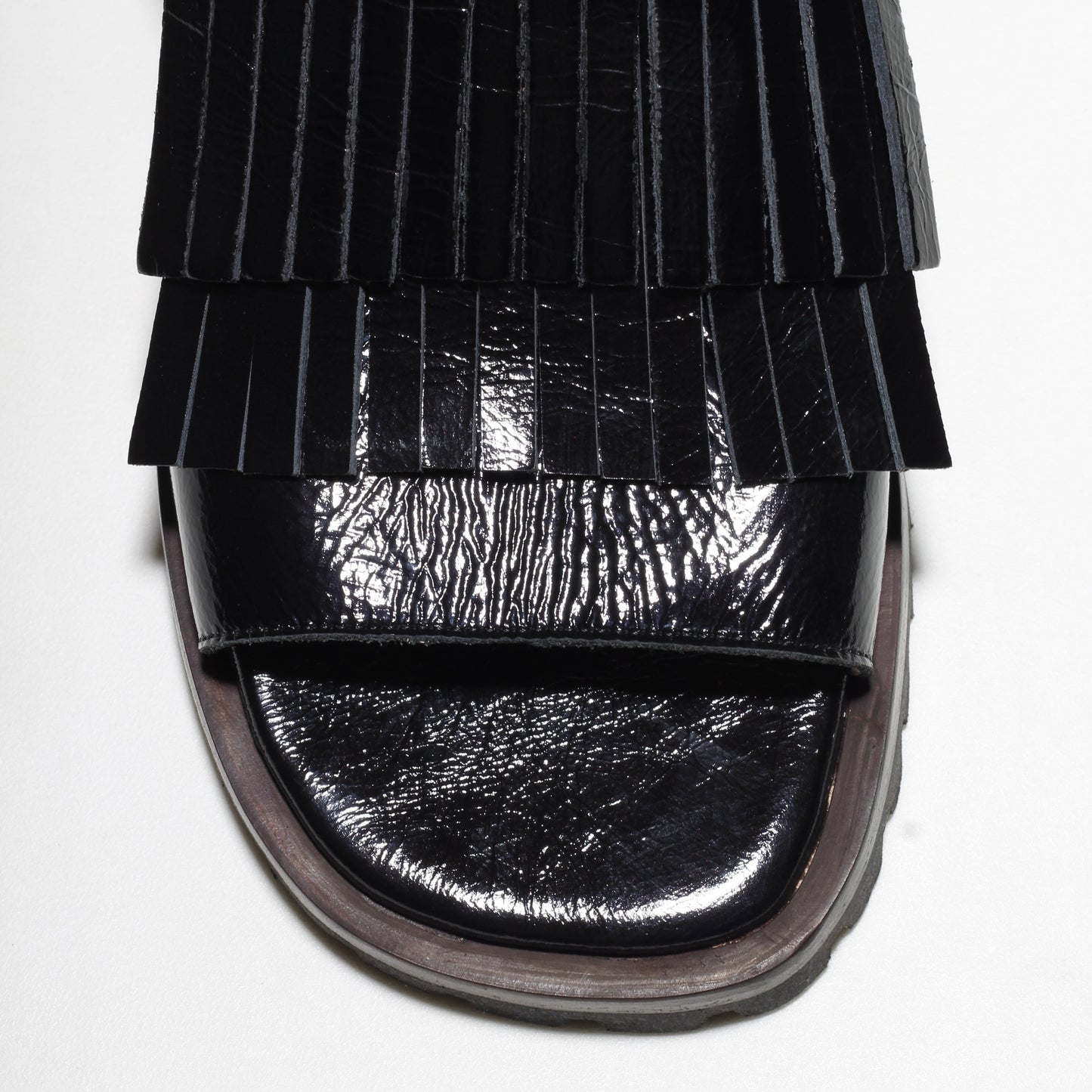 Rio Black Patent Fringe Sandals