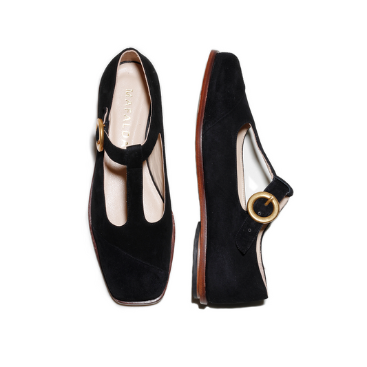 Claire Black Suede Mary-Jane Flats
