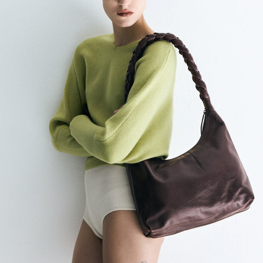 Ara Coffee Brown Braided Bag - Handmade Leather Bag
