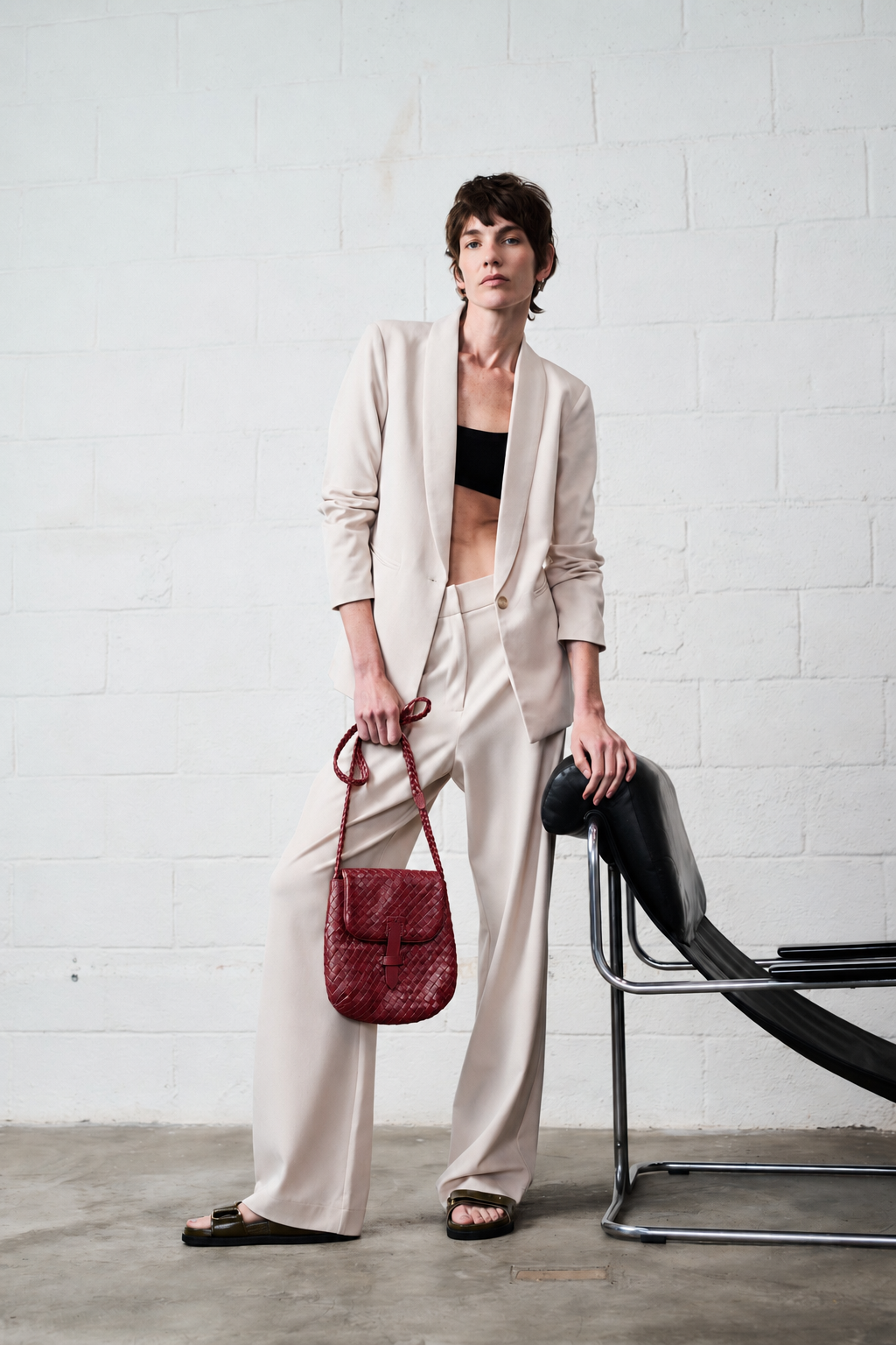 Intrecciato Wine Woven Leather Bag