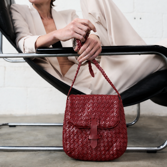 Intrecciato Wine Woven Leather Bag