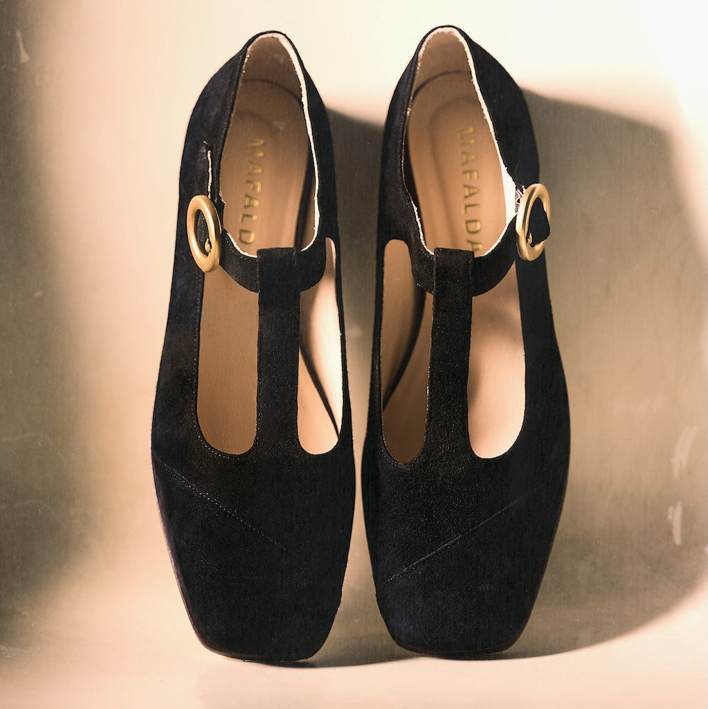 Claire Black Suede Mary-Jane Flats