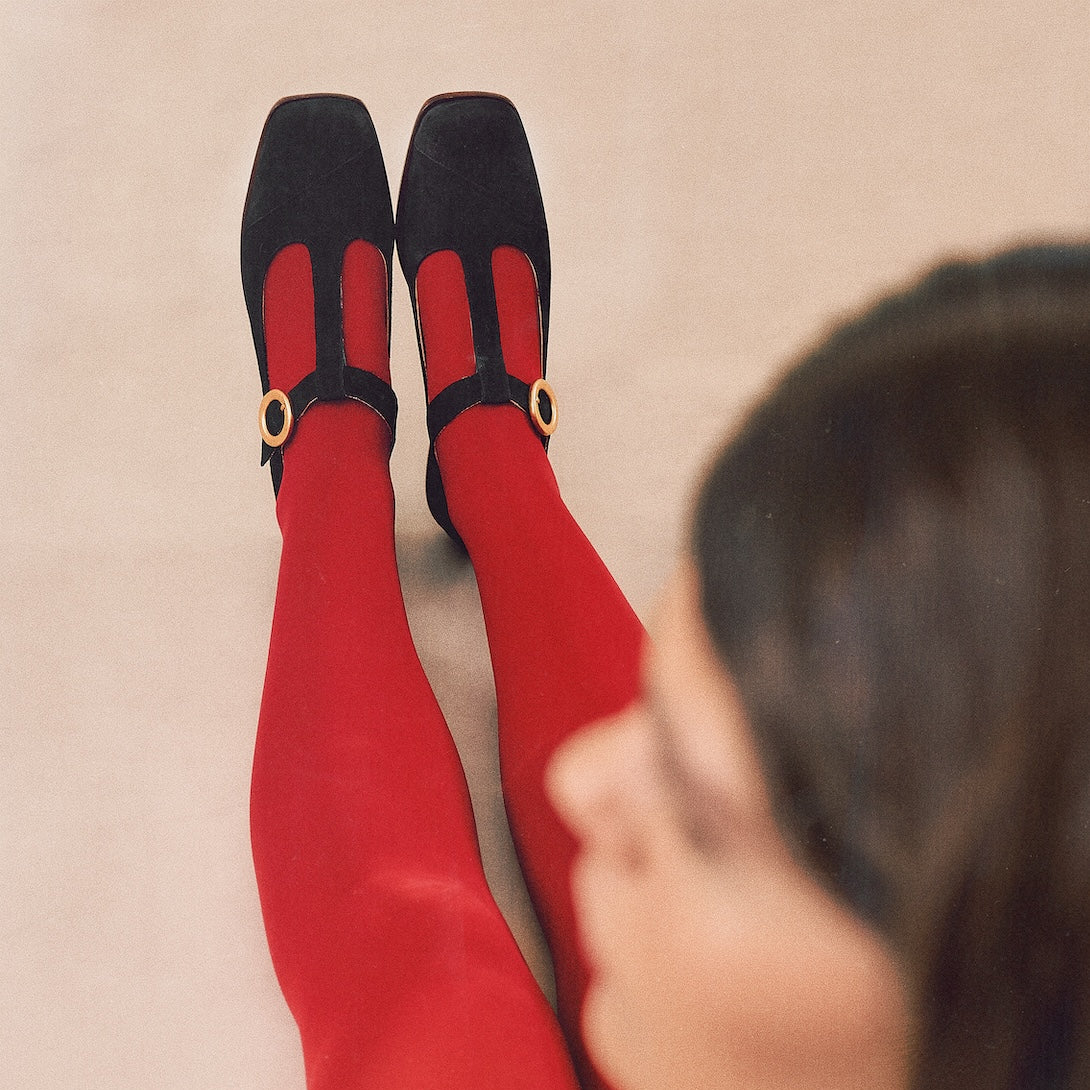 Claire Black Suede Mary-Jane Flats