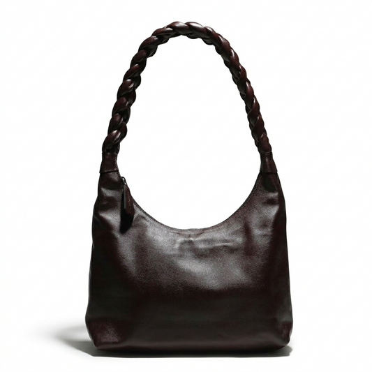 dark brown braided stripe leather bag