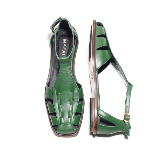 Ida Green Leather Fisherman  Sandals by Mafalda Handmade
