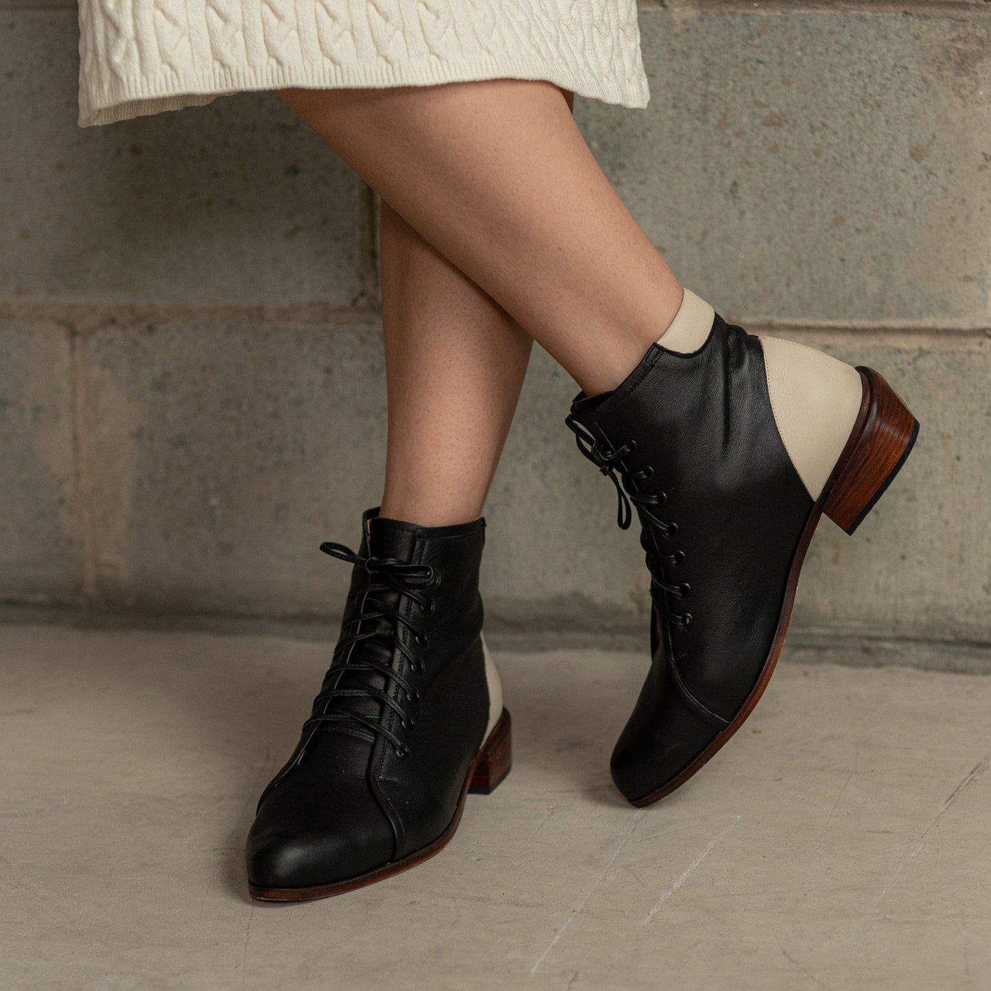 Kaia Black & White Ankle Boots