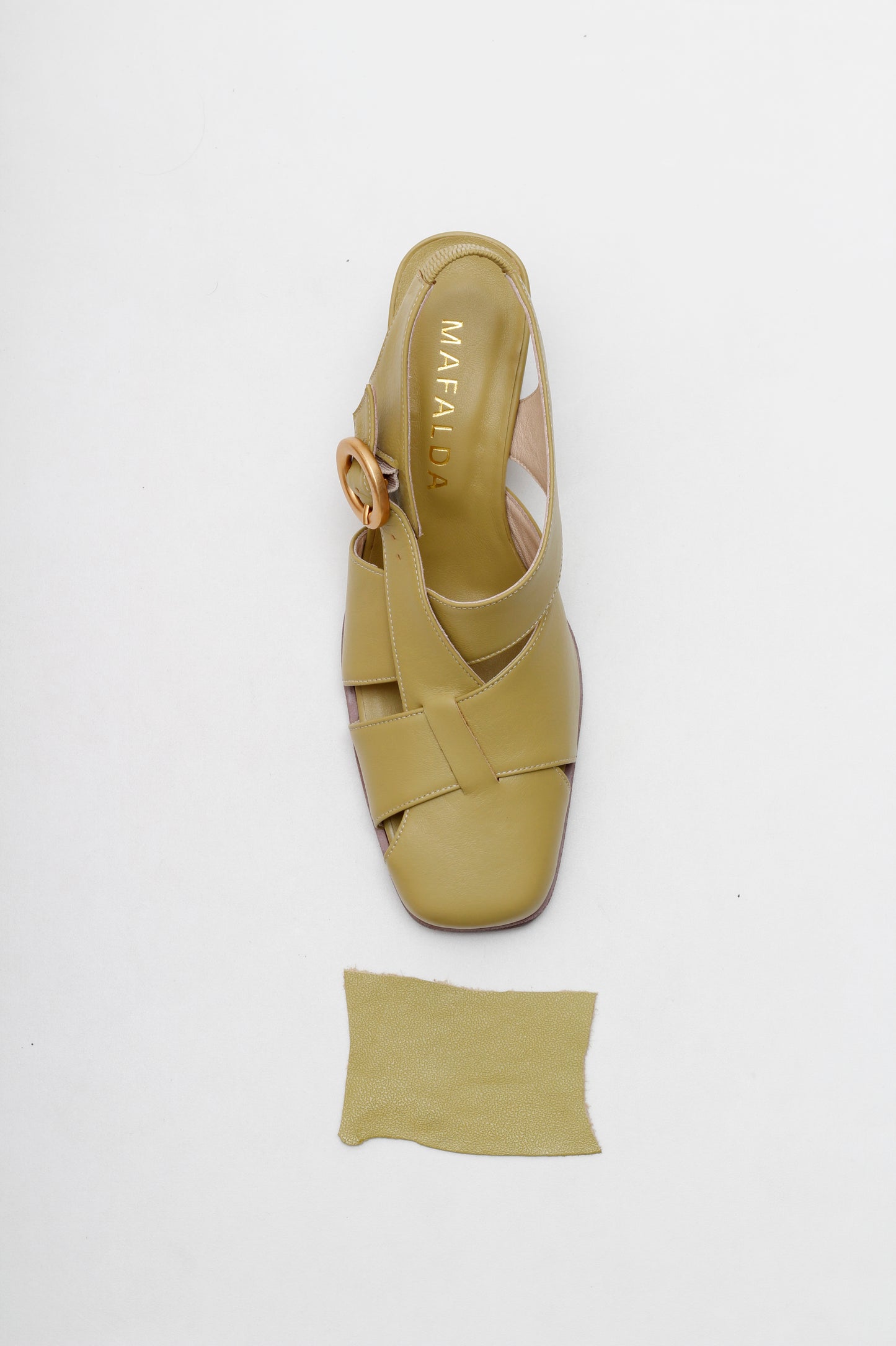 Lucia Green Leather Pumps by Mafalda Handmade with leather sample