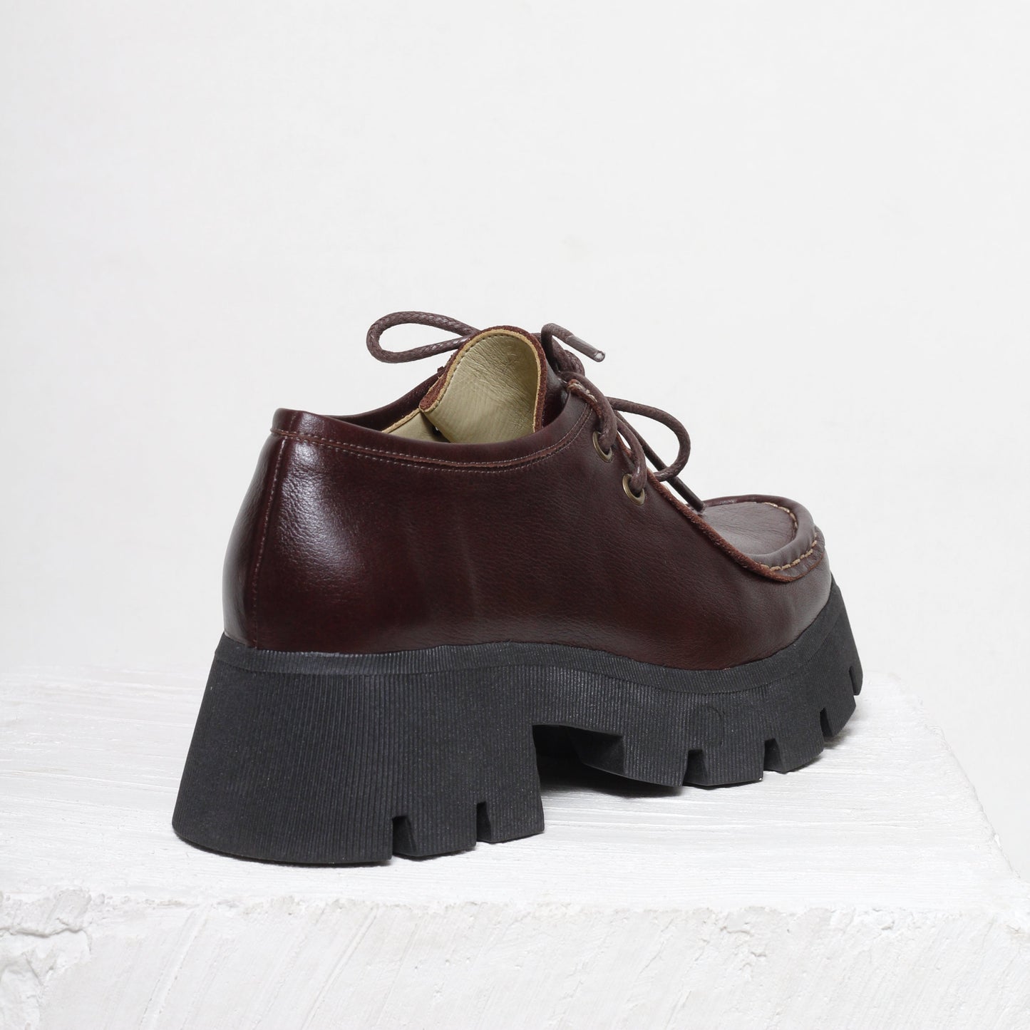Naomi Coffee Brown Chunky Loafer By Mafalda Handmade back Detail craftsmanship 
