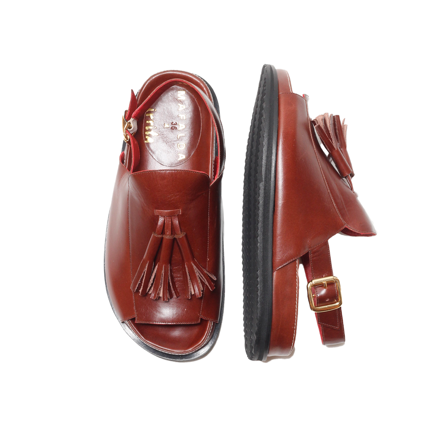 Rita Brown Slingback Tassel  Sandals by Mafalda Handmade top and side