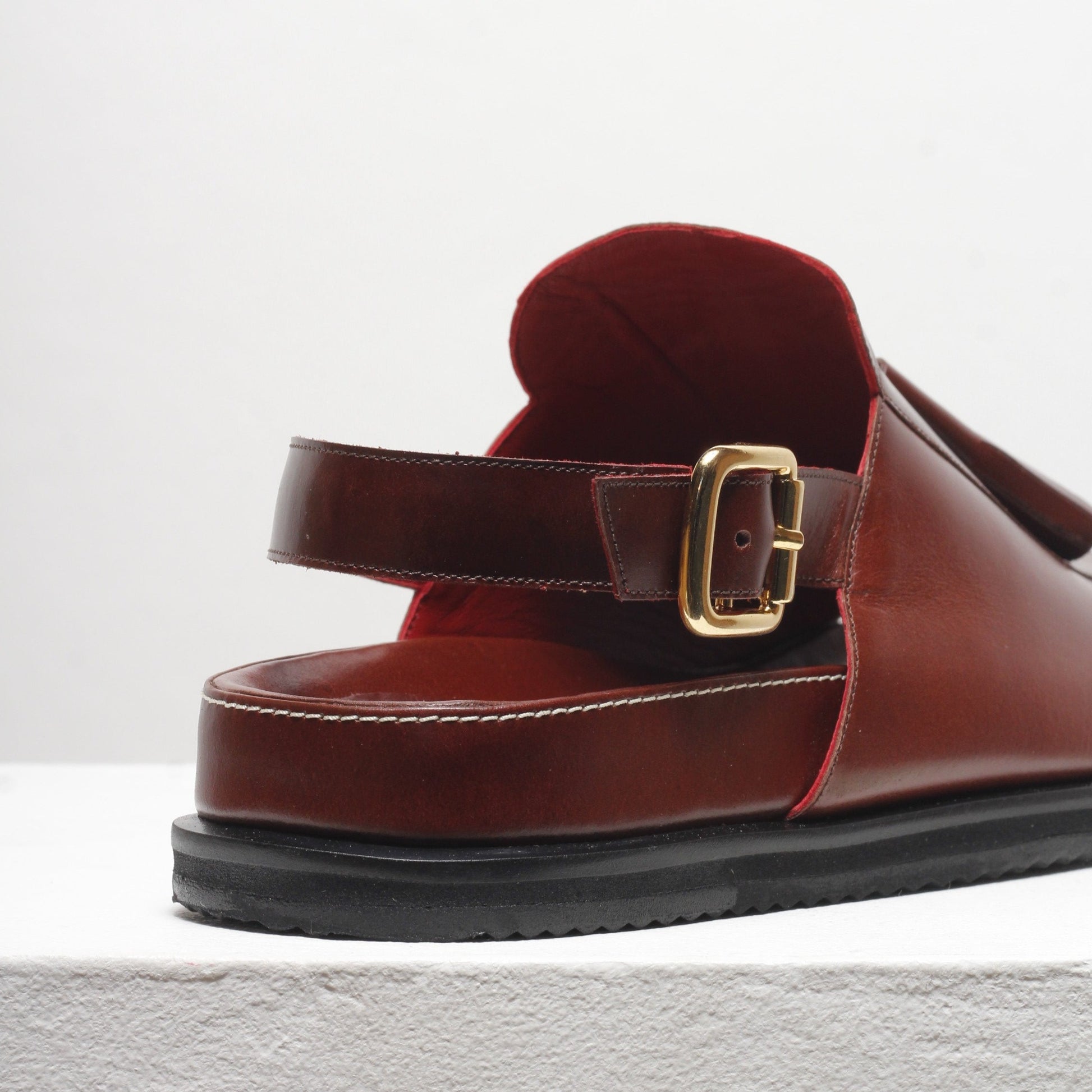 Rita Brown Slingback Tassel  Sandals by Mafalda Handmade heels and buckle detail