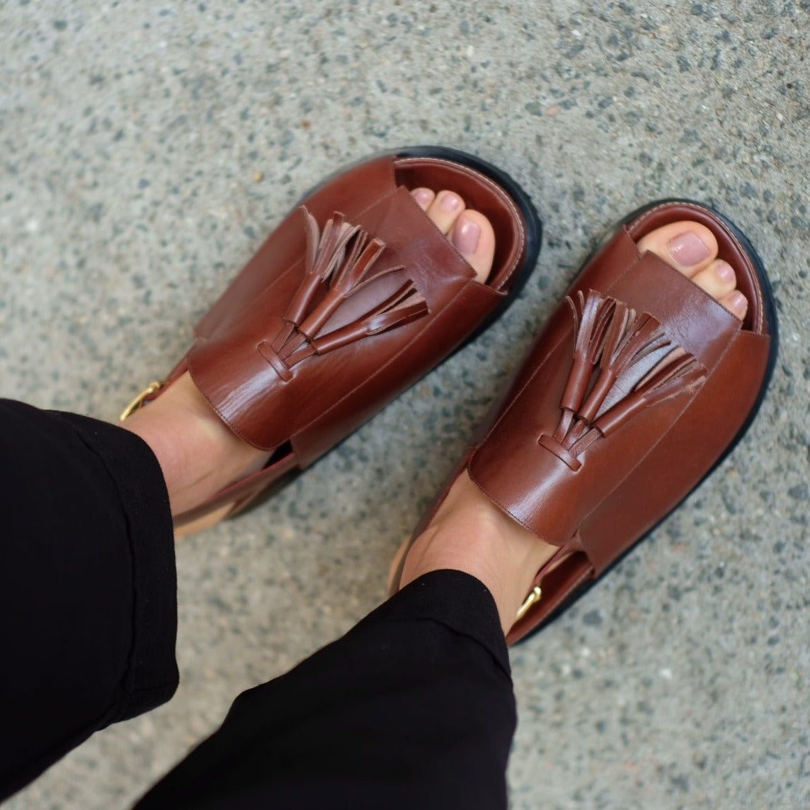 Rita Brown Tassel Chunky Sandals