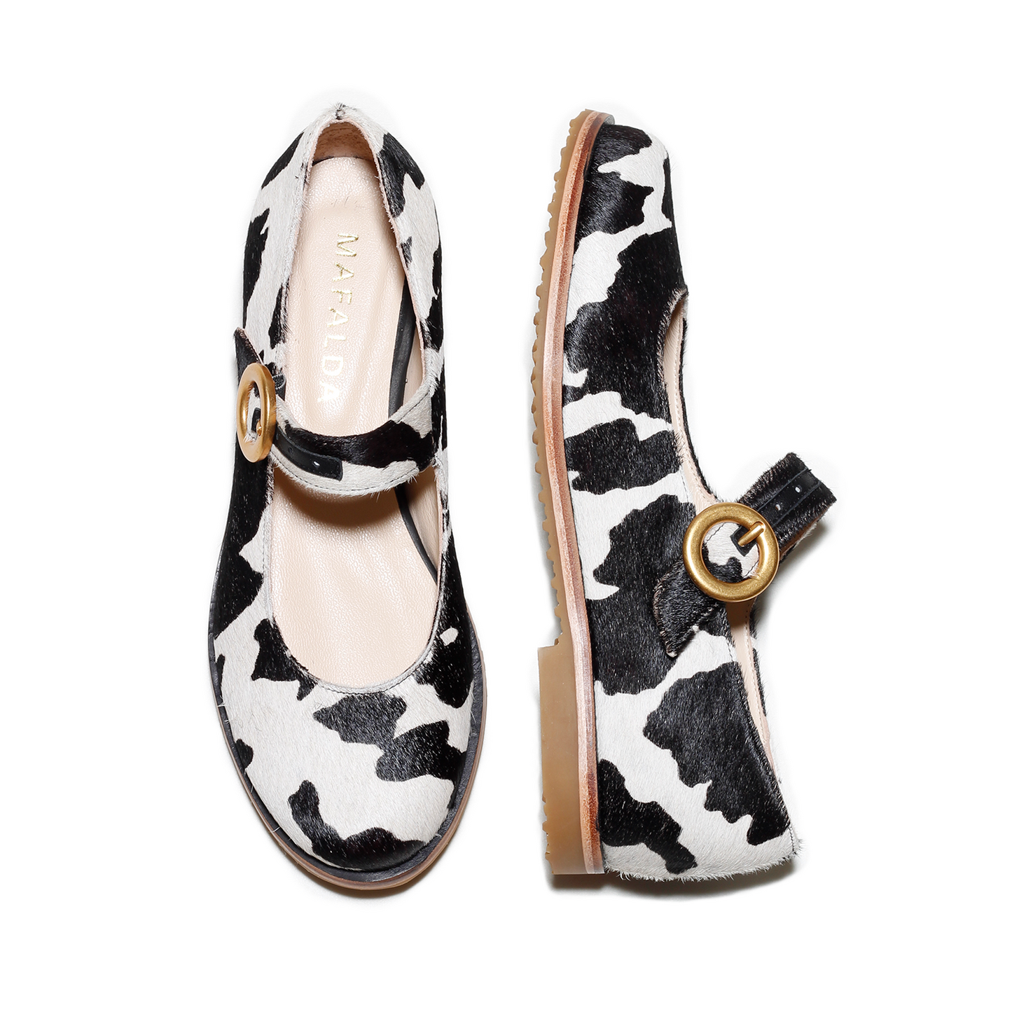 Betina Cow-Print Mary Janes