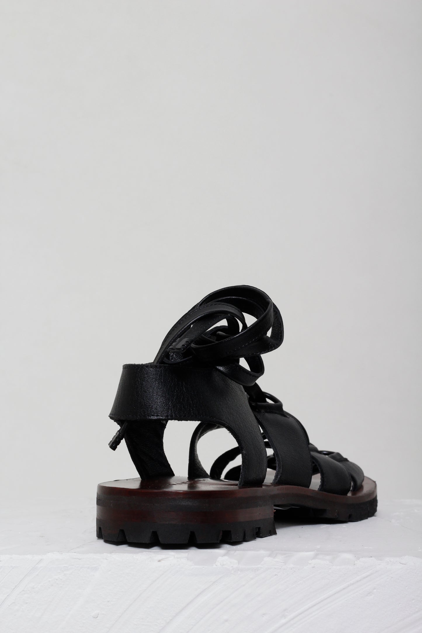 Camelia Black Lace-up Sandals by Mafalda Handmade back view