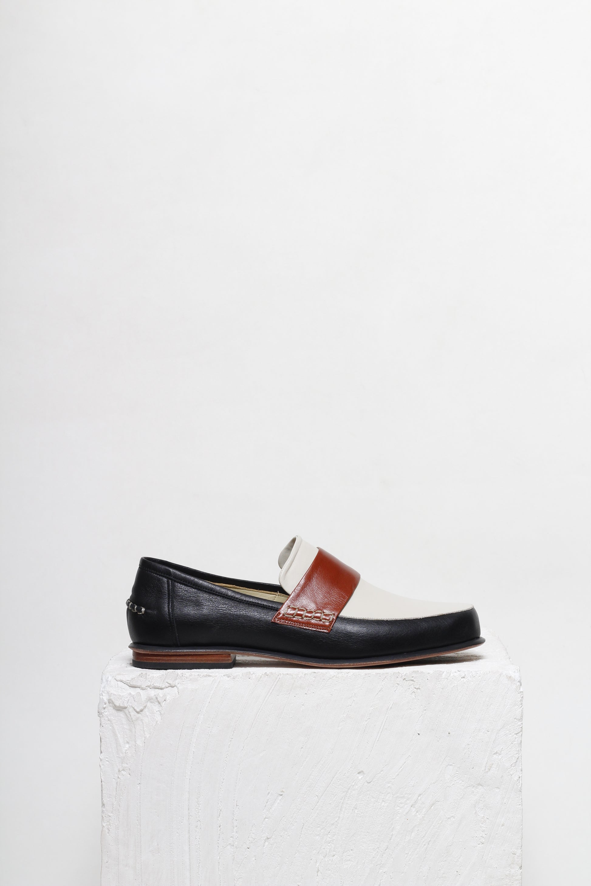 Diana White Black and Brown Penny Loafer by Mafalda Handmade side details