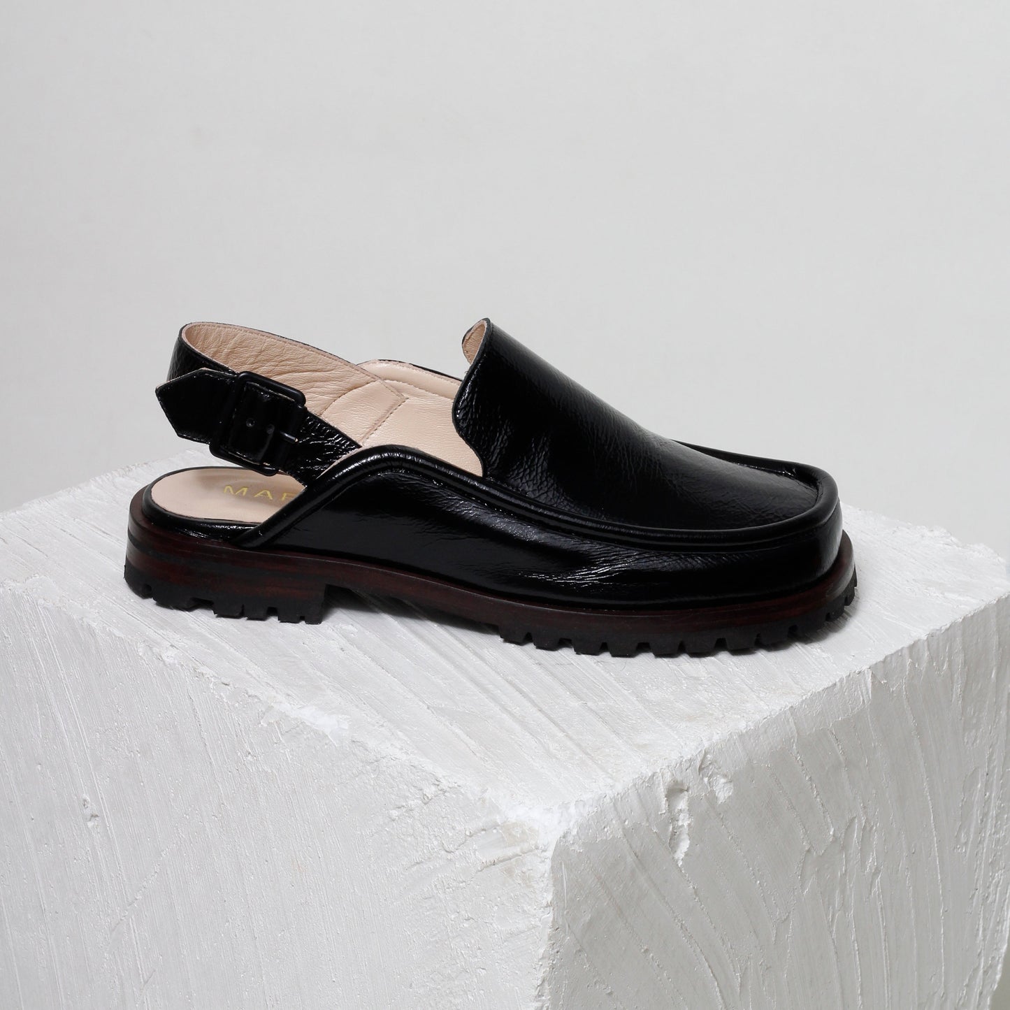 Dominic Black Patent Slingback Loafer