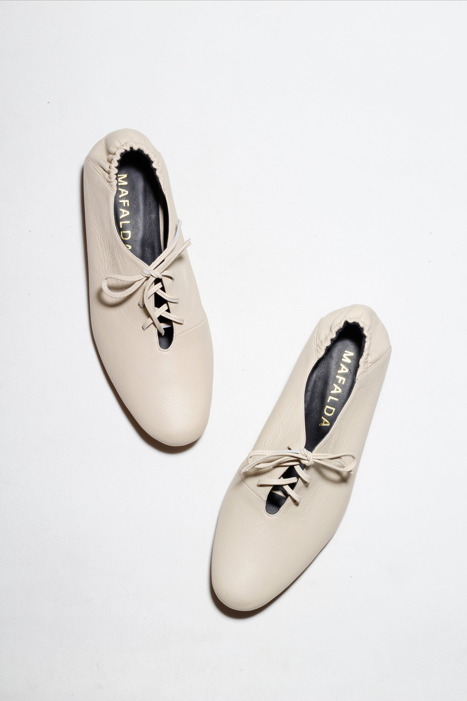 Lila Off White Derbies by Mafalda Handmade top view