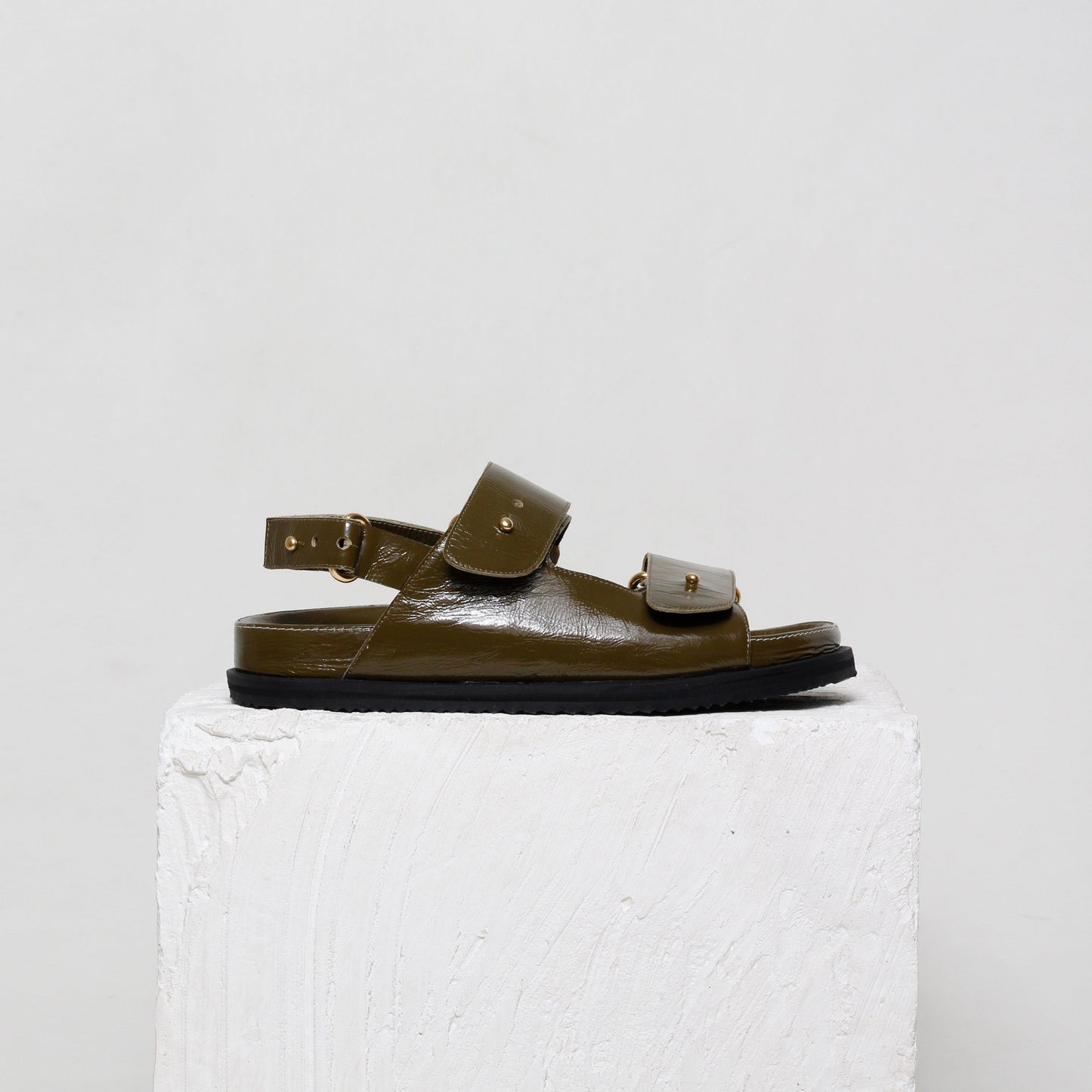 Margot Green Leather Chunky Sandals by Mafalda Handmade