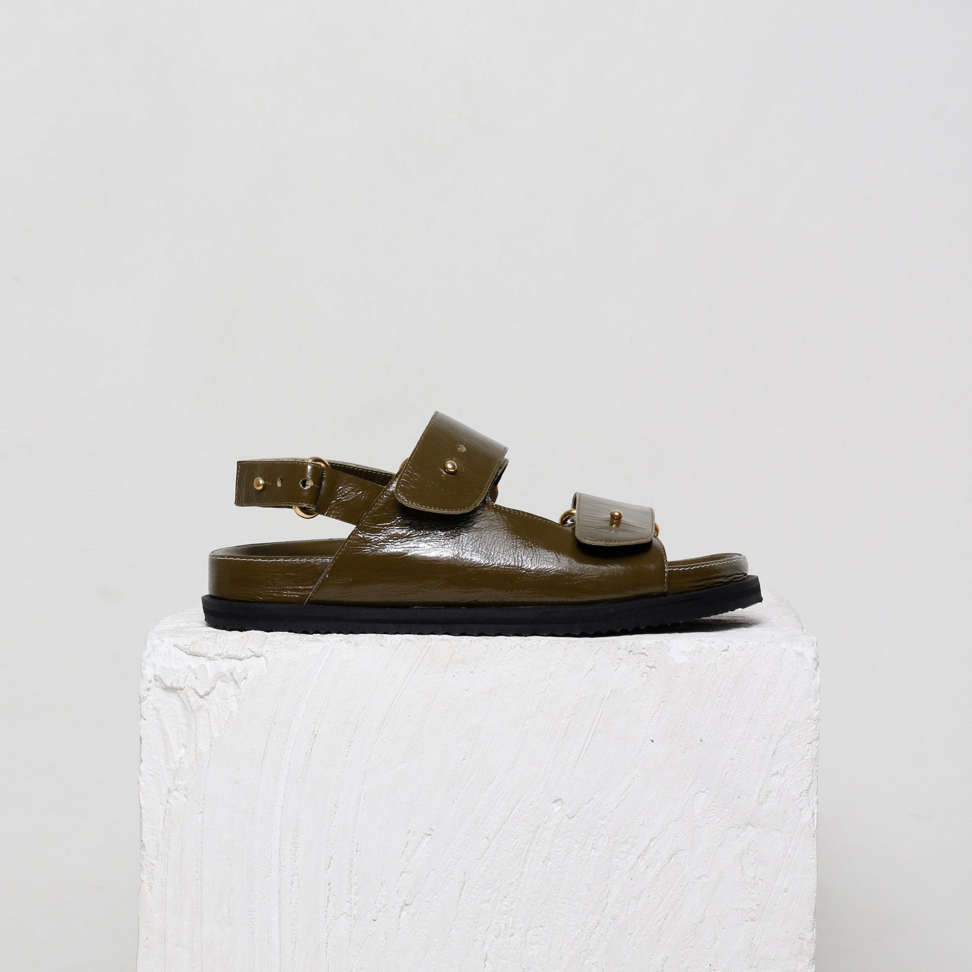 Margot Green Leather Chunky Sandals by Mafalda Handmade