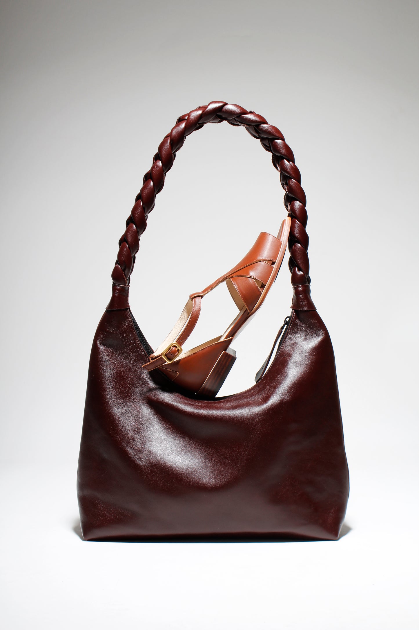 Ara Coffee Brown Braided Bag - Handmade Leather Bag