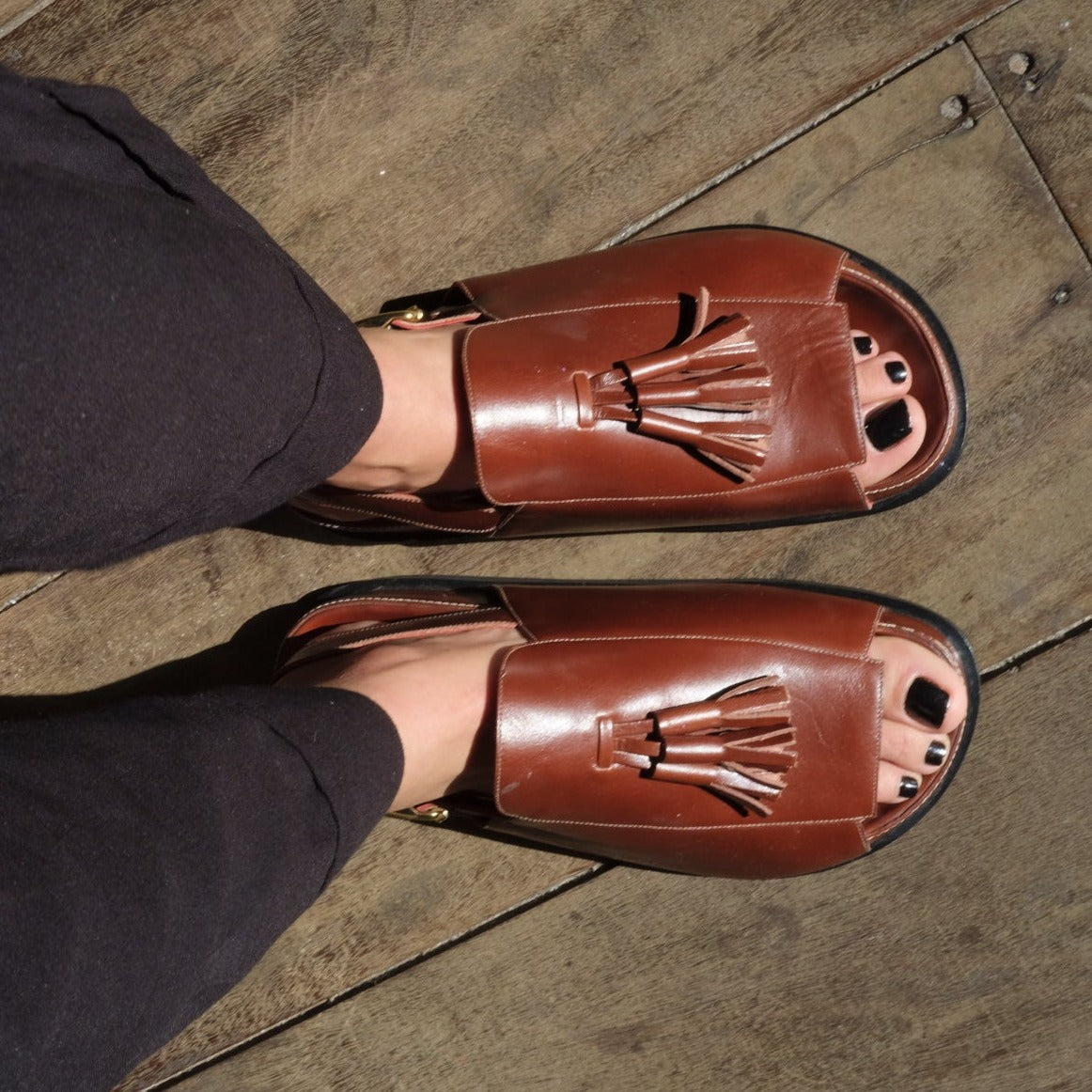 Rita Brown Tassel Chunky Sandals