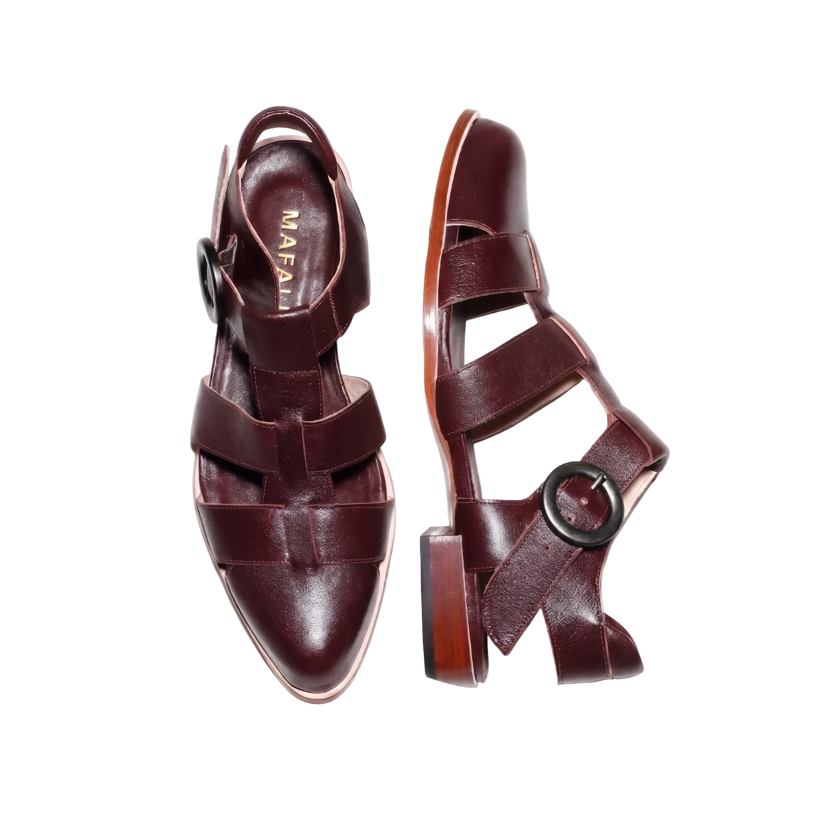 Pair of Mafalda Handmade pointy tow fisherman sandals