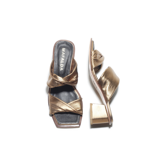 Tina Low Heel Gold Sandals
