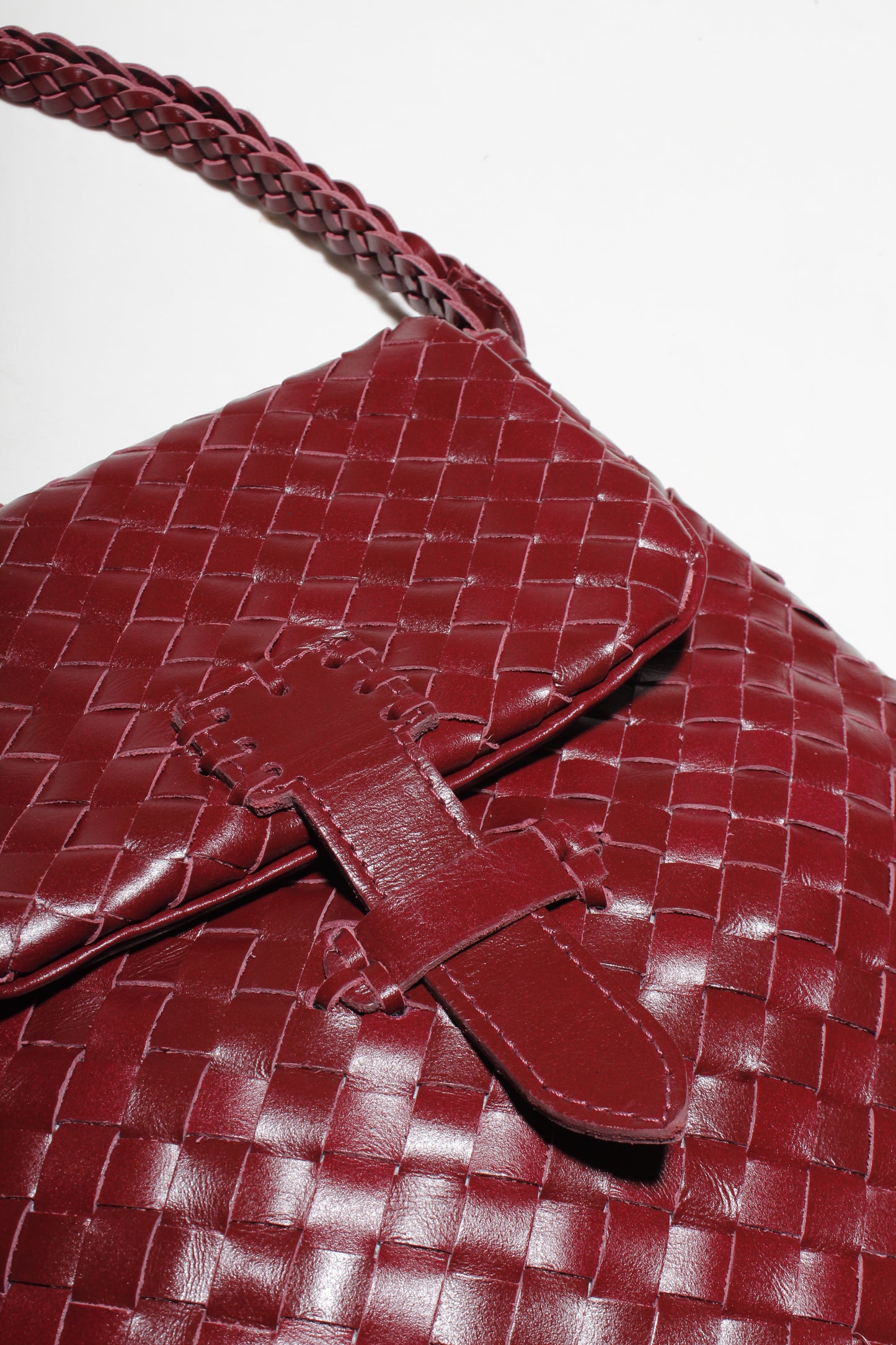 Intrecciato Wine Woven Leather Bag