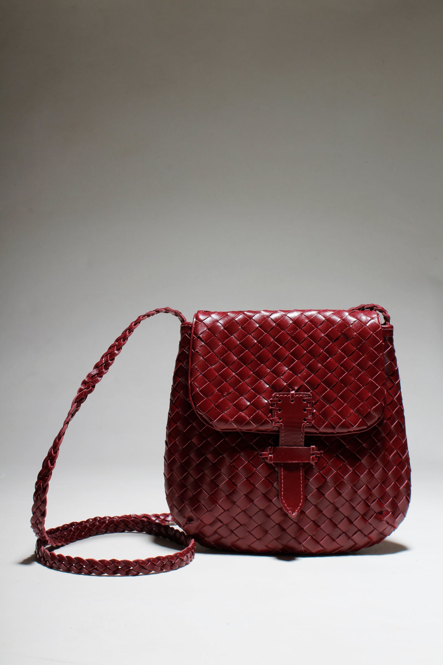 Intrecciato Wine Woven Leather Bag